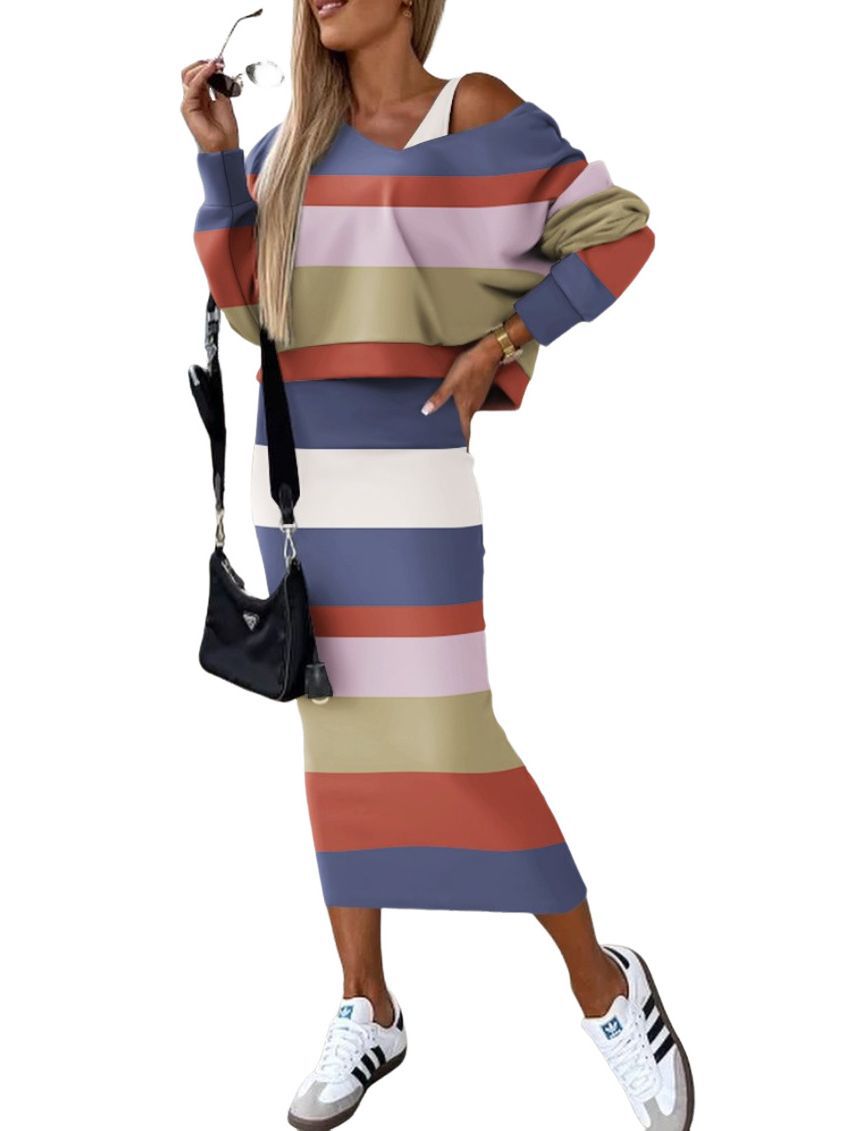 Yipinpay Independent Station Wish2024 Autumn And Winter New Fashionable Bat Sleeve Long Skirt With Hip Suit Skirt Woman