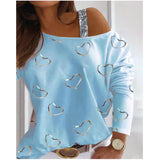 Yipinpay New Women's Blouse Shoulder Sequins Fashion T-Shirt With Long Sleeves