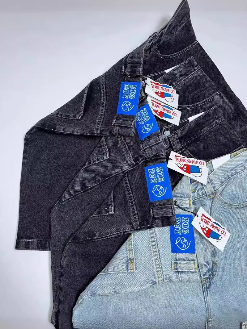 Yipinpay Dress Y2K Big Boy Jeans Hip-Hop Cartoon Graphic Embroidered Loose Jeans Tall