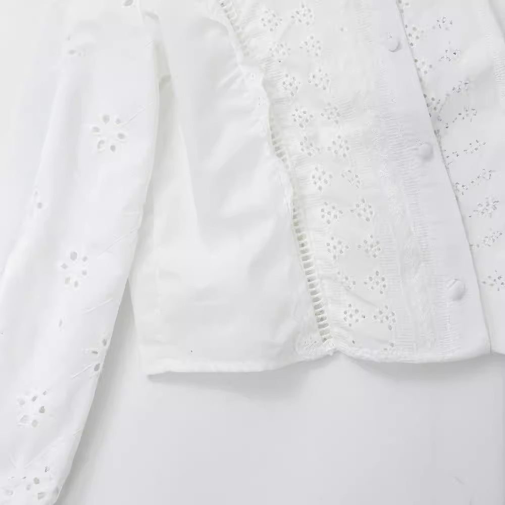 Yipinpay Spring New Women's Fashion Leisure Hollow Embroidered Shirt 8741047