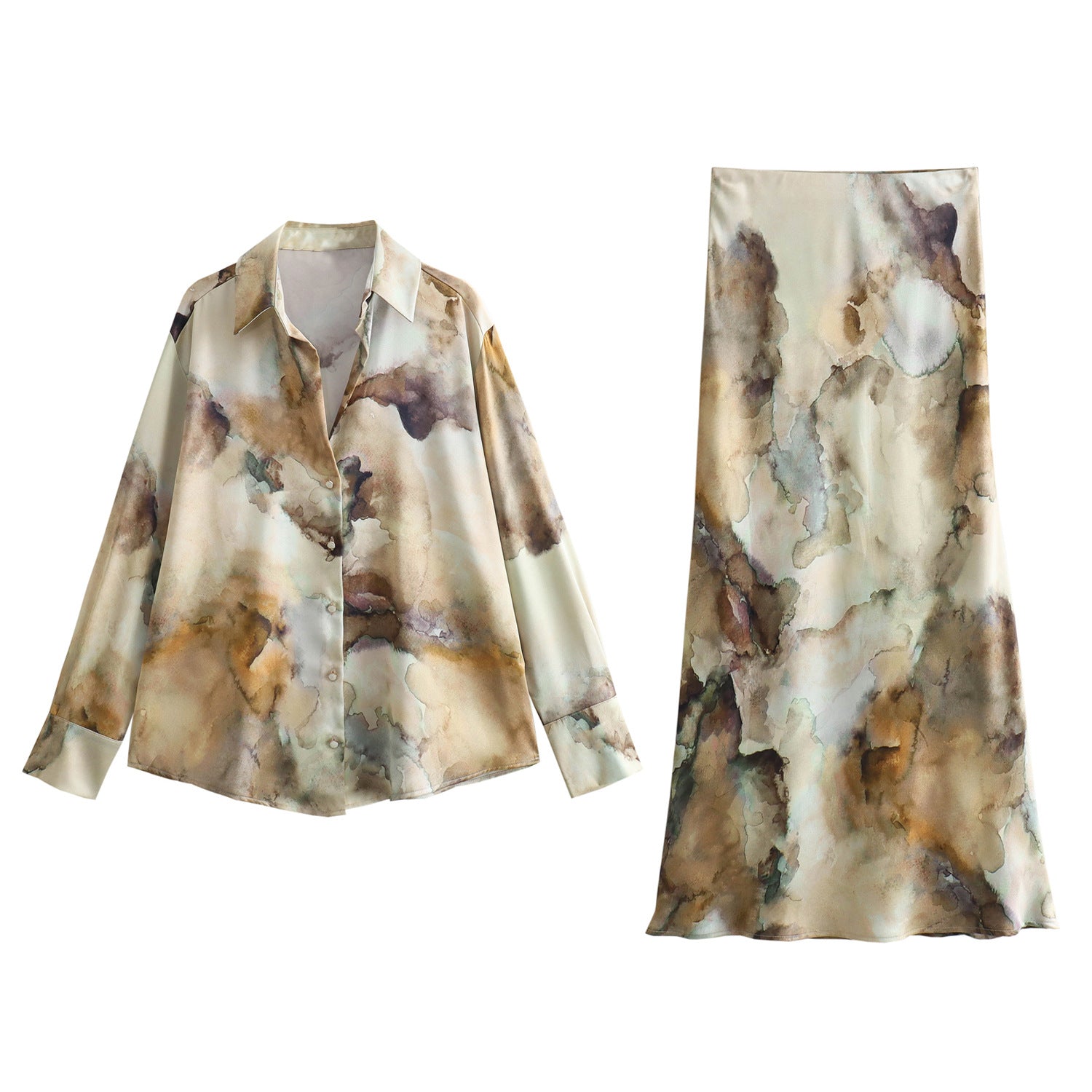 Yipinpay Spring Tie-Dyed Satin Texture Shirt 6962025 Skirt 6962024