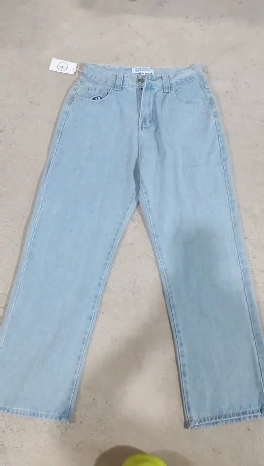 Yipinpay Dress Y2K Big Boy Jeans Hip-Hop Cartoon Graphic Embroidered Loose Jeans Tall