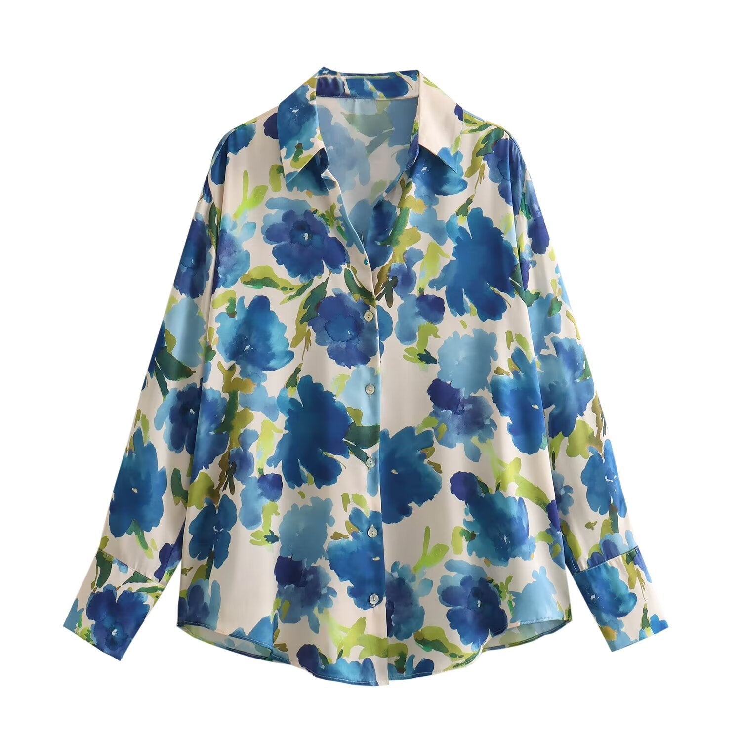 Yipinpay New Silk Satin Printed Loose Casual Shirt 2248802