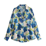 Yipinpay New Silk Satin Printed Loose Casual Shirt 2248802