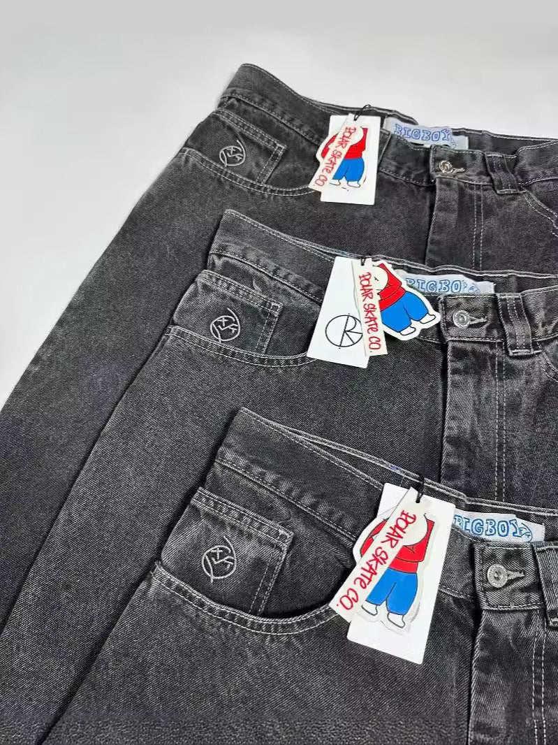 Yipinpay Dress Y2K Big Boy Jeans Hip-Hop Cartoon Graphic Embroidered Loose Jeans Tall