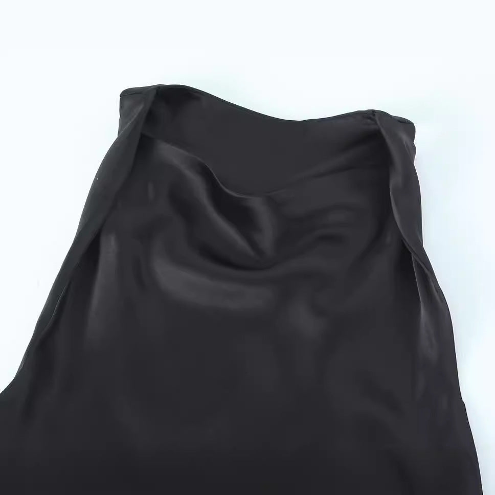 Yipinpay Spring Style Silk Satin Waist Pleated Dress 8372090
