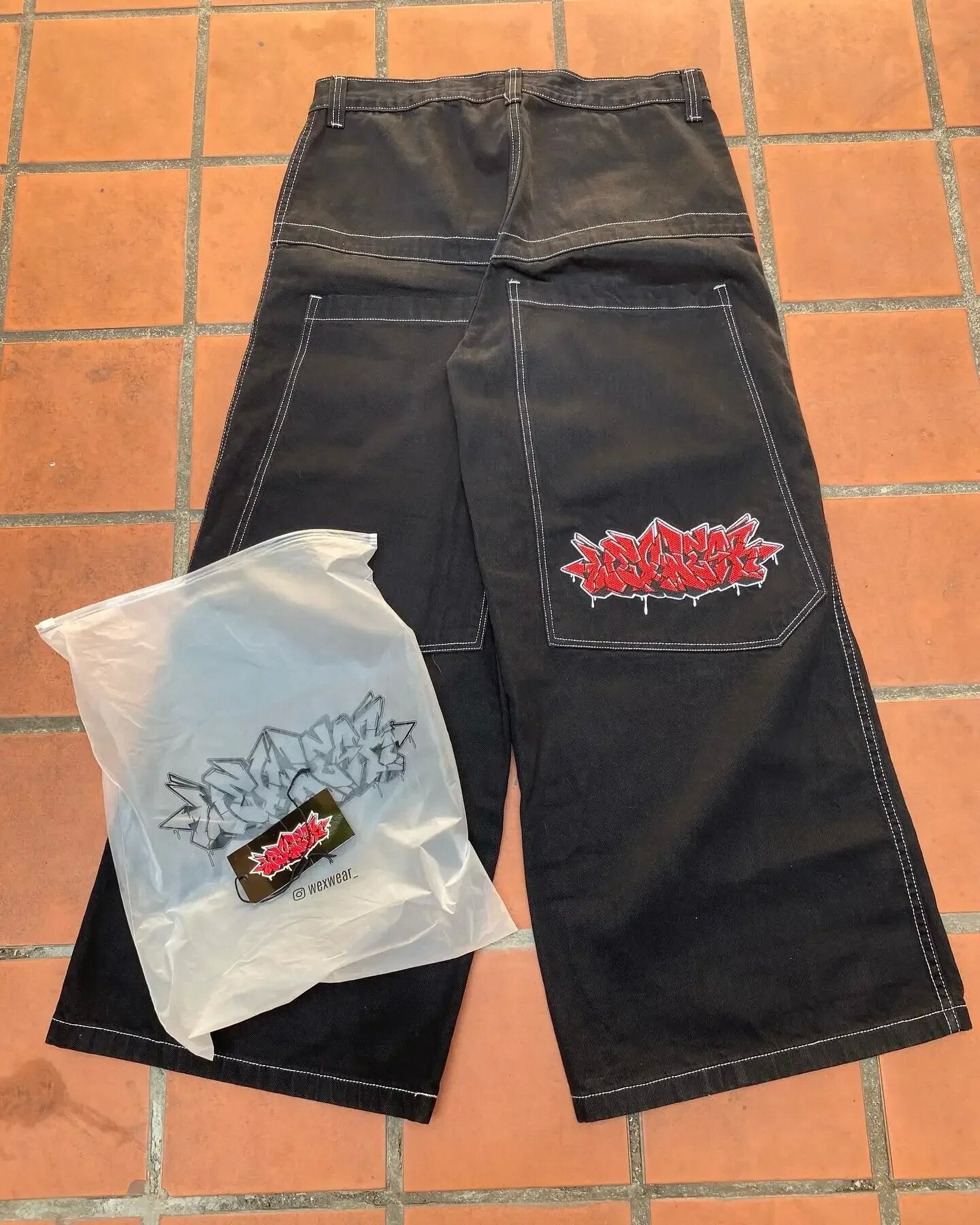 Yipinpay Dress Baggy Jeans Y2K Hip Hop Pocket Letter Retro Black Jeans Men's High Waist Wide Legs Pants