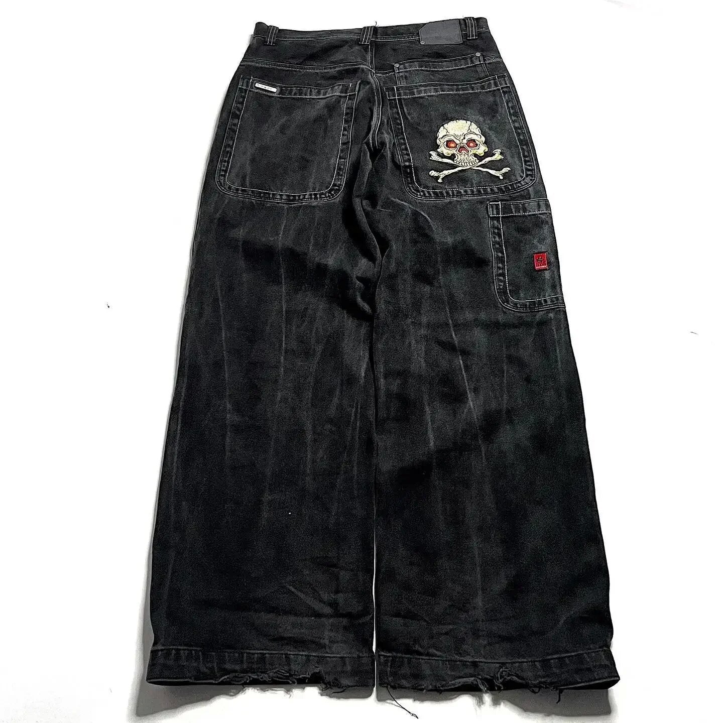 Yipinpay Dress Baggy Jeans Y2K Hip Hop Pocket Letter Retro Black Jeans Men's High Waist Wide Legs Pants