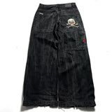 Yipinpay Dress Baggy Jeans Y2K Hip Hop Pocket Letter Retro Black Jeans Men's High Waist Wide Legs Pants