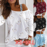 Yipinpay New Women's Blouse Shoulder Sequins Fashion T-Shirt With Long Sleeves