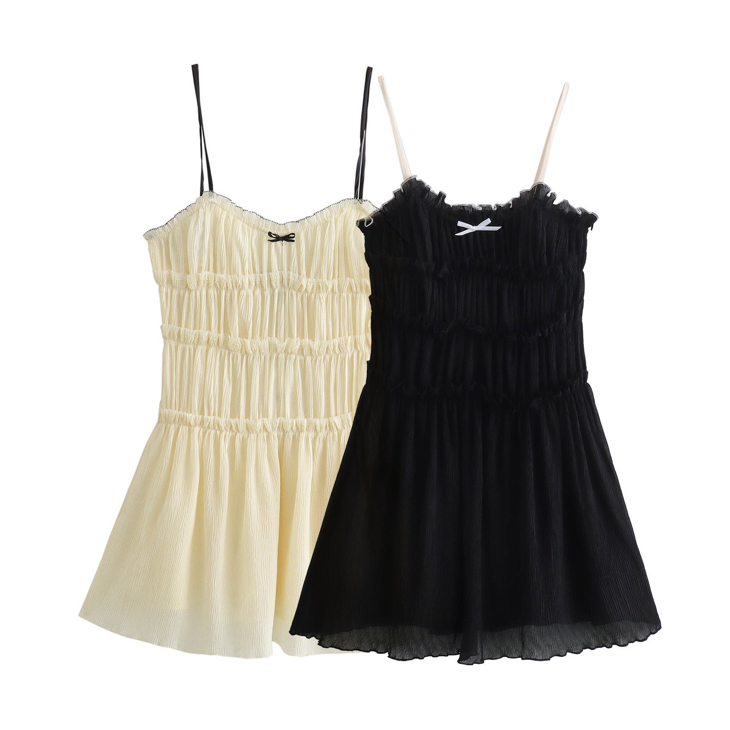 Yipinpay Spring Style Small Bow Decorated With Texture Slim Suspender Dress 7200304