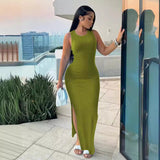 Yipinpay Women's Wear Independent Station Commuter Style Long Skirt Sleeveless Round Collar High Waist Dress