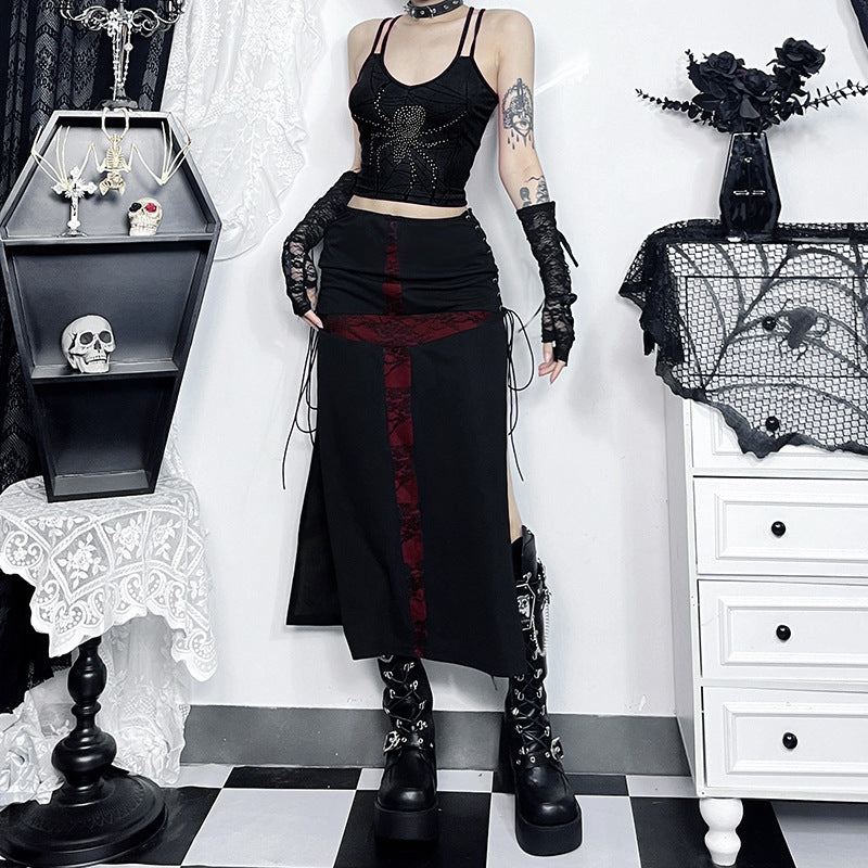 Yipinpay Summer 2024 New Hip Skirt Dark Wind Sexy Cross Splicing Basic Tie-Up Half-Skirt Woman