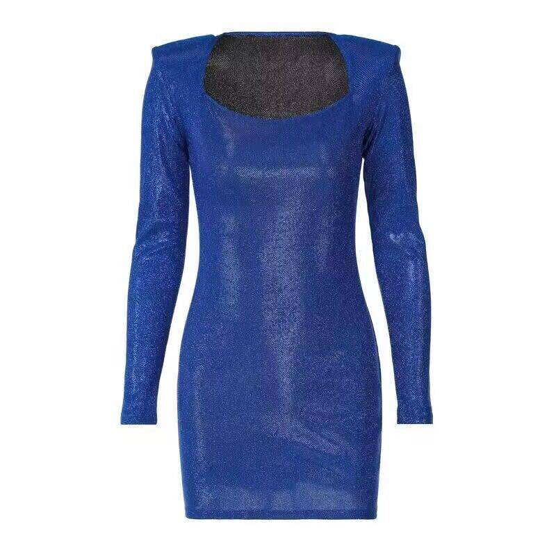 Yipinpay And Winter Dress Elegant Temperament Commuter Dress Slim Long Sleeves Hip High Waist Tight Blue Skirt