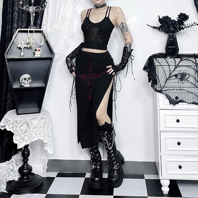 Yipinpay Summer 2024 New Hip Skirt Dark Wind Sexy Cross Splicing Basic Tie-Up Half-Skirt Woman