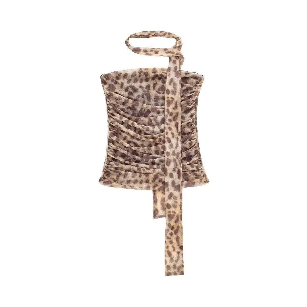 Yipinpay Print Silk Mesh Wipe Chest Blouse Print Silk Mesh Skirt 5039472 Set