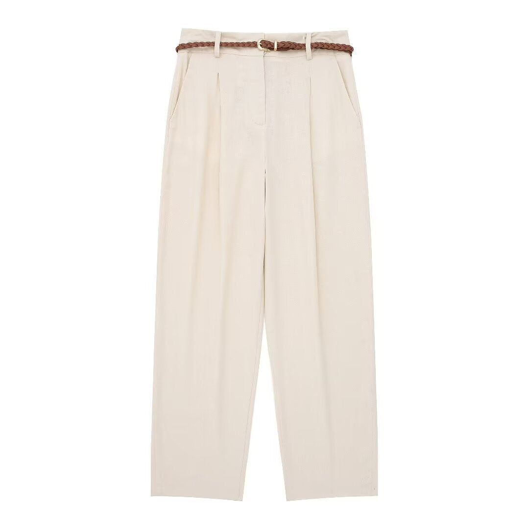 Yipinpay New Braided Ribbon Decorative Blended Straight Leg Pants 2753028