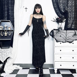 Yipinpay Dark Wind Sexual Personality Cross Flocking Suspenders Dress 2024 New Slim Bag Hip Skirt
