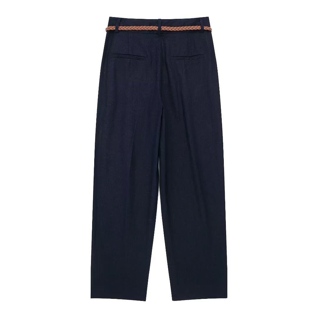 Yipinpay New Braided Ribbon Decorative Blended Straight Leg Pants 2753028