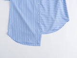 Yipinpay Autumn Style Stitched Striped Asymmetrical Loose Shirt 8532114
