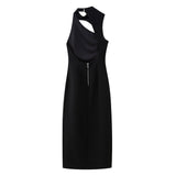 Yipinpay New Open Design Crepe Asymmetrical Medium Length Dress 2452536