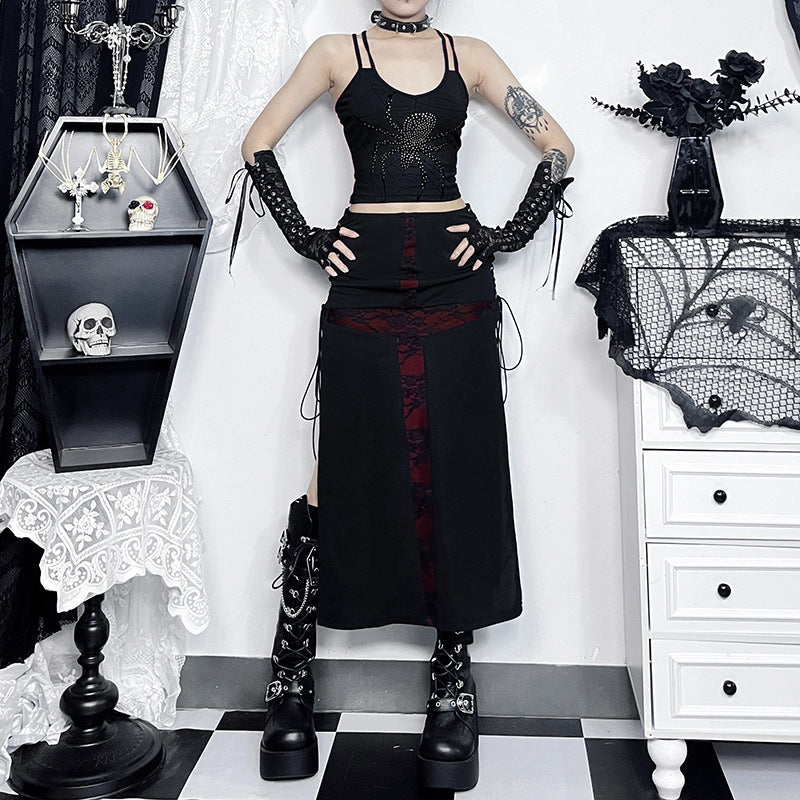 Yipinpay Summer 2024 New Hip Skirt Dark Wind Sexy Cross Splicing Basic Tie-Up Half-Skirt Woman