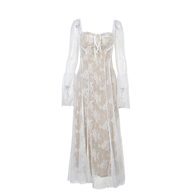 Yipinpay Pure Wants To Show Chest Lace A Dress Autumn New Literary Retro Style Dress Girl