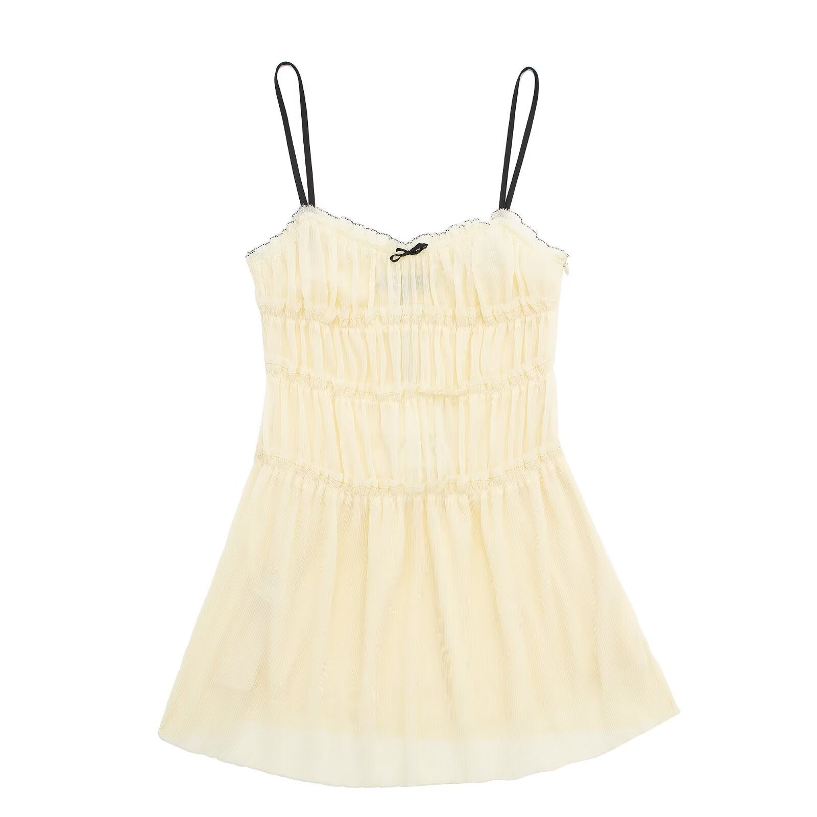 Yipinpay Spring Style Small Bow Decorated With Texture Slim Suspender Dress 7200304