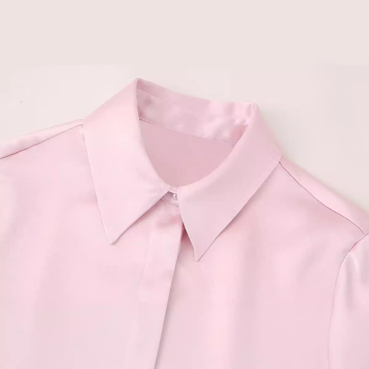 Yipinpay Spring Style Silk Satin Shirt With Trimmed Waist 2824305