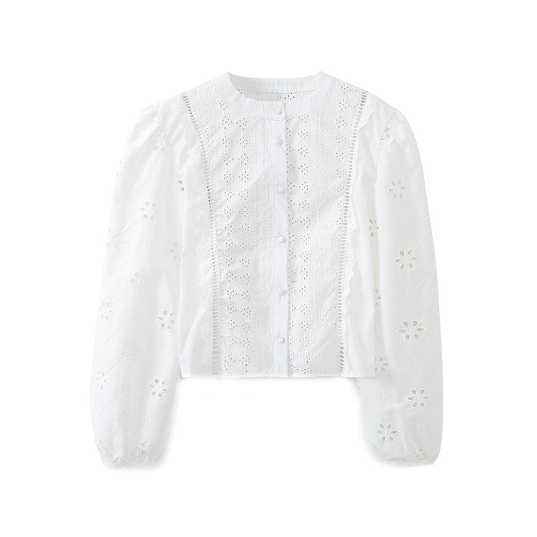Yipinpay Spring New Women's Fashion Leisure Hollow Embroidered Shirt 8741047