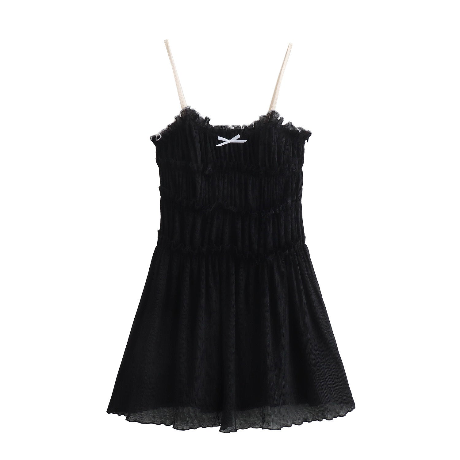 Yipinpay Spring Style Small Bow Decorated With Texture Slim Suspender Dress 7200304