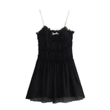 Yipinpay Spring Style Small Bow Decorated With Texture Slim Suspender Dress 7200304