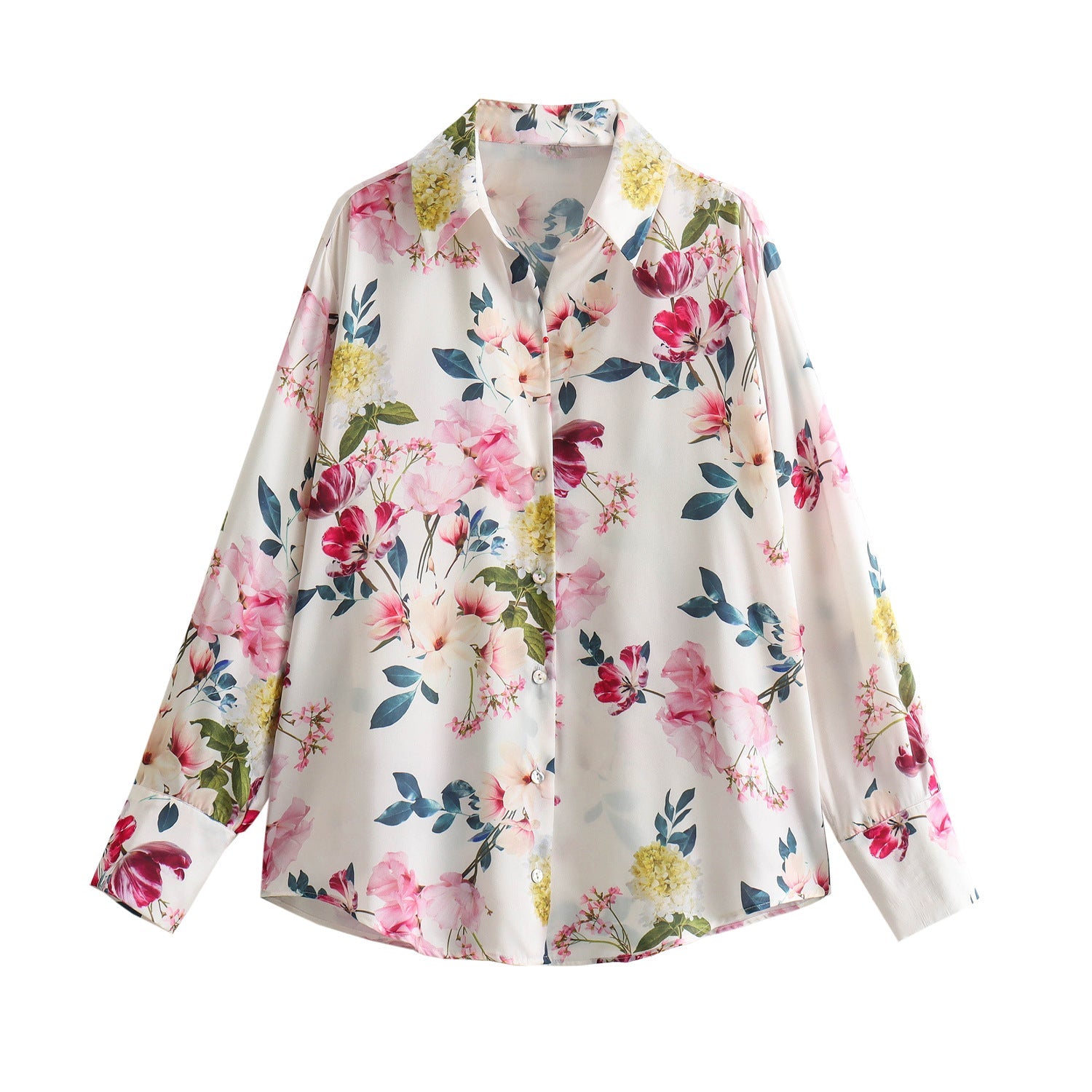 Yipinpay New Silk Satin Printed Loose Casual Shirt 2248802