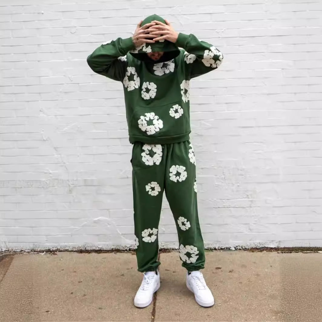 Yipinpay Tide Brand Foam Print Loose Sweater Y2K Hip Hop Street Suit For Men And Women