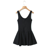 Yipinpay Spring Style Lace U-Collar Digital Printing Sports Style Slim Dress Short Skirt