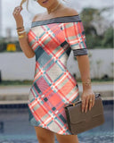 Yipinpay Shoulder Digital Printing Slim Sexy Pencil Skirt