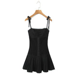 Yipinpay New Pleated Hem Slim Mini Suspender Dress