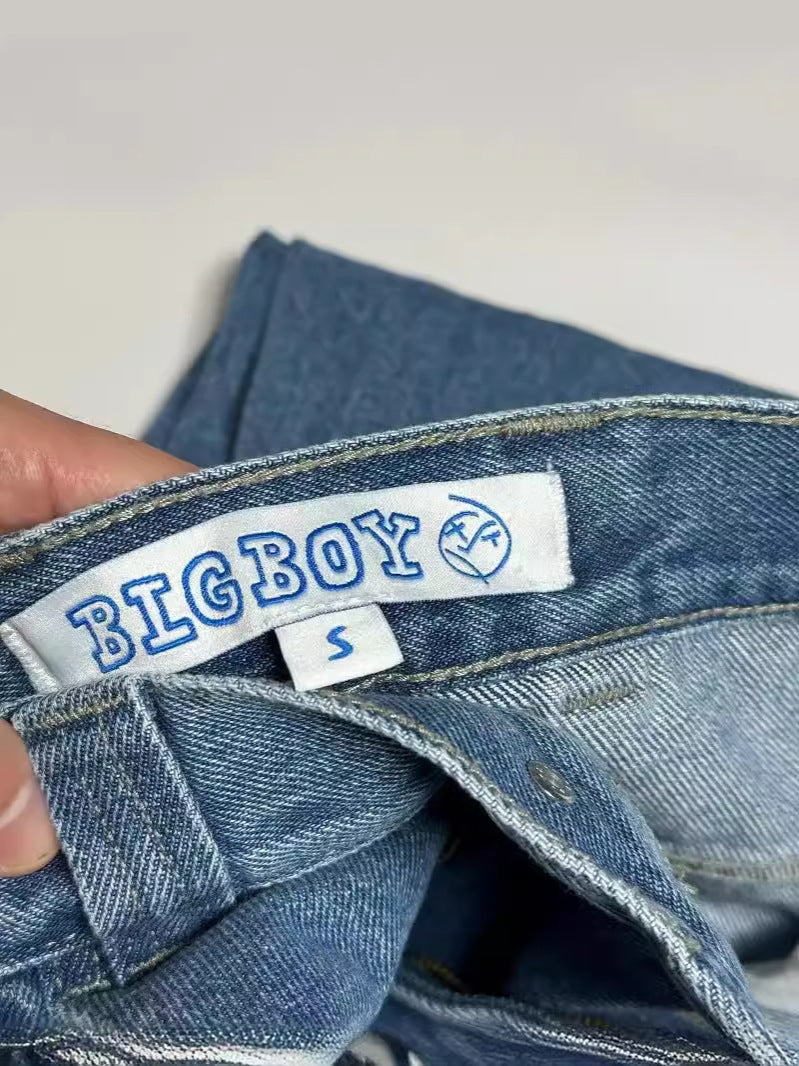 Yipinpay Dress Y2K Big Boy Jeans Hip-Hop Cartoon Graphic Embroidered Loose Jeans Tall