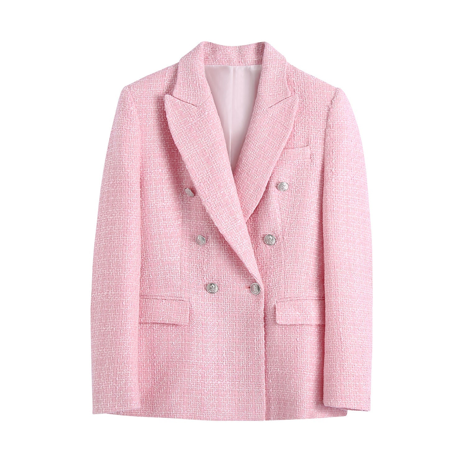 Yipinpay Spring Plaid Textured Double-Breasted Suit Coat Textured Skirt Suit