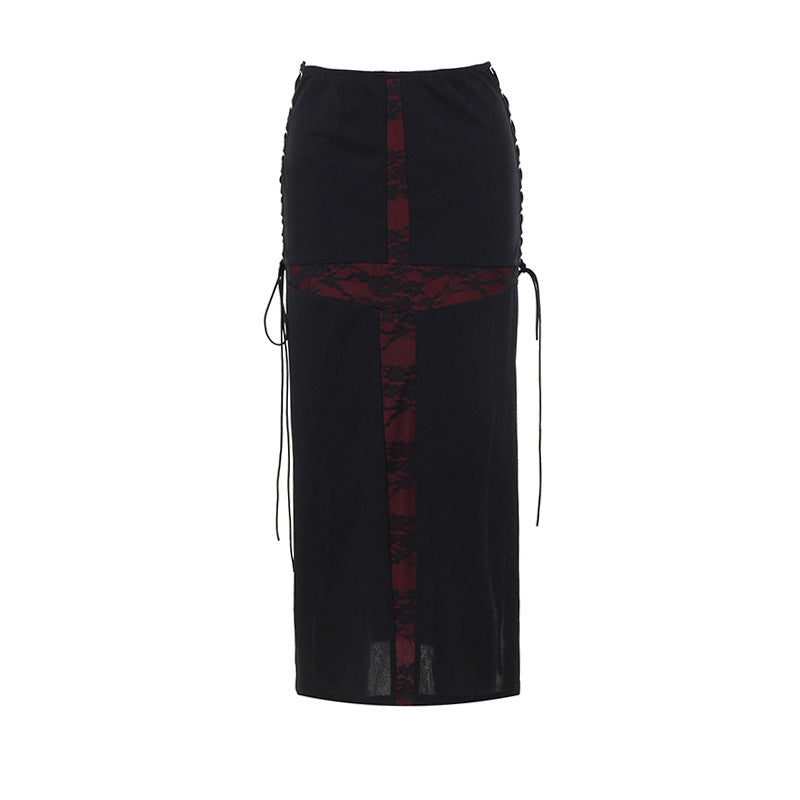 Yipinpay Summer 2024 New Hip Skirt Dark Wind Sexy Cross Splicing Basic Tie-Up Half-Skirt Woman