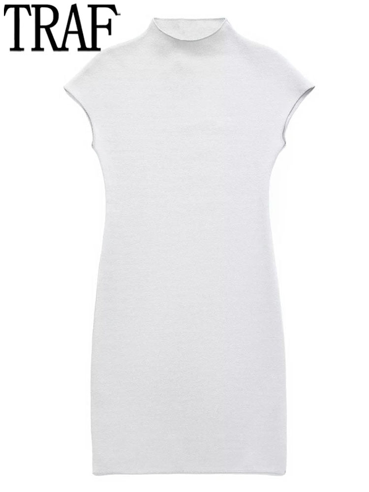 Yipinpay 2023 Knitted Dresses For Women Beige Mini Bodycon Dress Women Sleeveless Elegant Sexy Short Dresses Woman Party Dress
