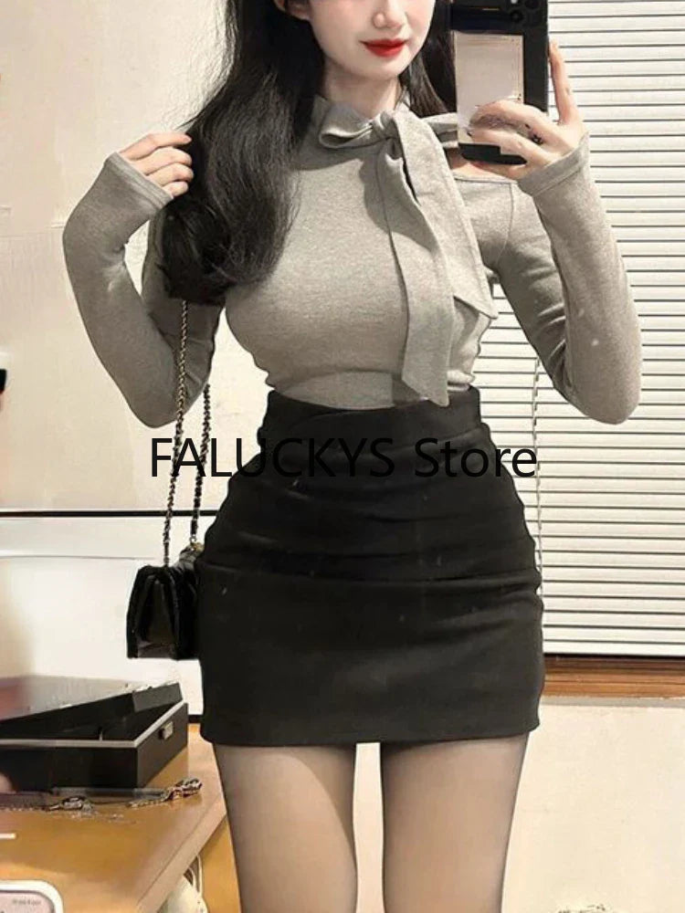 Yipinpay Spring Sweet 2 Piece Set Office Lady Casual Outwear Mini Skirt Women Evening Party Slim Y2k Blouse Korean Fashion Chic