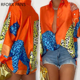 Yipinpay Women Chic Fashion Leopard Pattern Turn Down Collar Long Sleeves Button Casual Blouses Tops