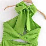 Yipinpay 2023 Cut Out Halter Dress Woman Green Backless Long Dress Women Summer Sexy Party Dresses Holiday Off Shoulder Midi Dresses