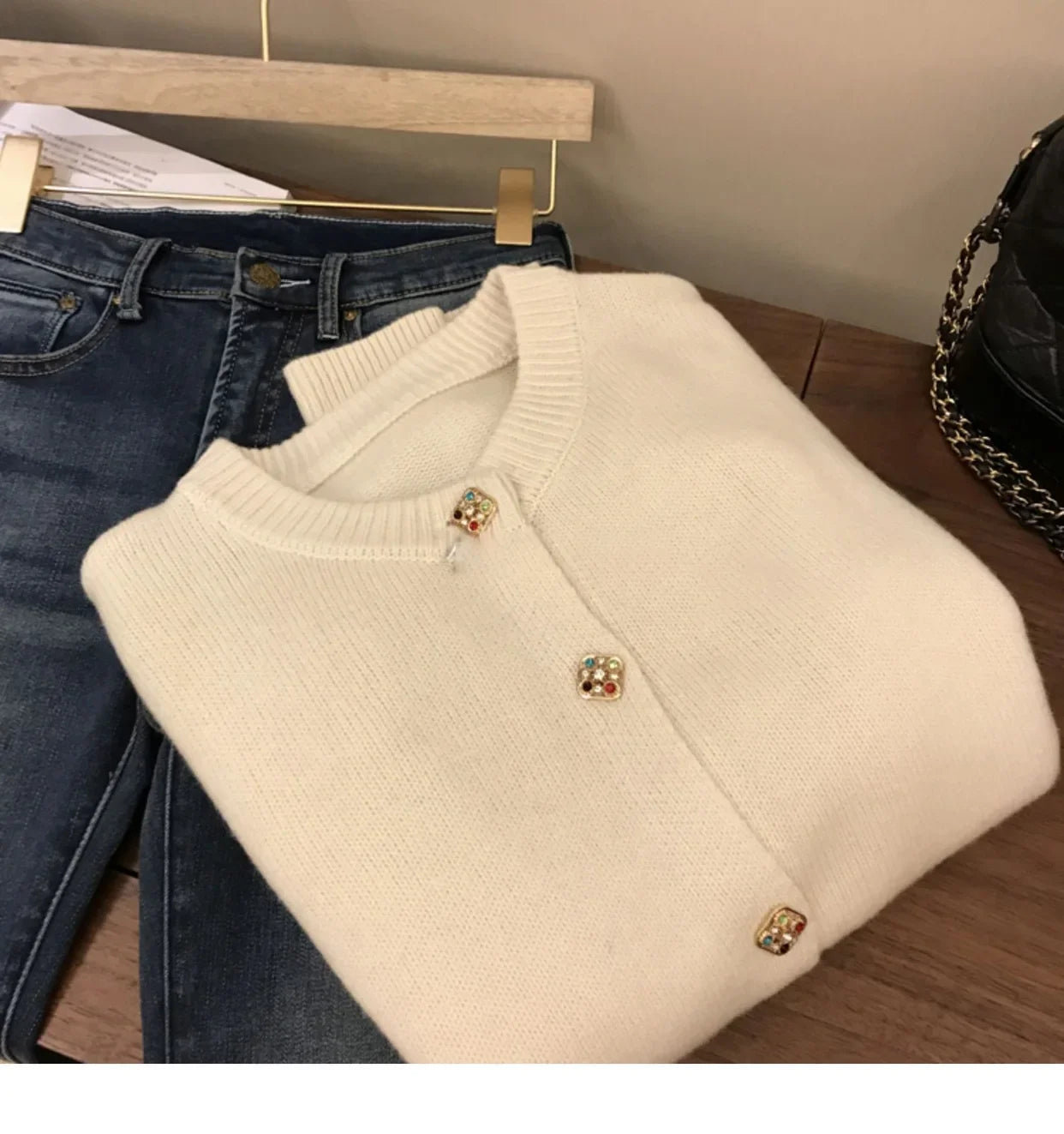Yipinpay O-Neck Sweater French Elegant Single Breasted Women's Spring Autumn Winter New Fashion All-match Long Sleeve Top Coat