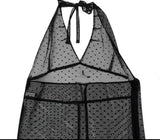 Yipinpay Summer New See Through Mesh Tank Top Black Wave Point Lace Up Camisole Vest Y2k E-Girl Sleeveless Halter Tops Women