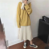 Yipinpay skirt women mid-length spring and autumn new 2024 elastic high waist thin a-line wool solid pleated long skirt female