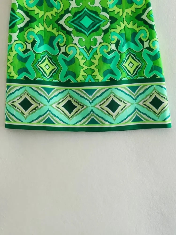Yipinpay 2023 Green Mini Skirts For Women High Waist Skirt Woman Vintage Print Short Skirts Woman Fashion Boho Summer Beach Skirt