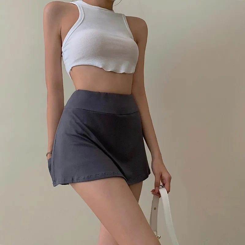 Yipinpay Skirt Women High Waist Sexy Girl Tight Bag Hip Short Skirt Summer Sports Culottes split A-line Mini skirt Y2K