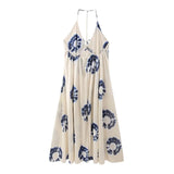 Yipinpay 2023 Print Backless Dress Woman Ruched Halter Long Dress Women Off Shoulder Midi Summer Dresses Sexy Beach Party Dresses